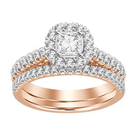 Thumbnail for LADIES BRIDAL RING SET 1 CT ROUND/PRINCESS DIAMOND 14K ROSE GOLD