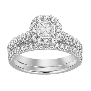 LADIES BRIDAL RING SET 1 CT ROUND/PRINCESS DIAMOND 14K WHITE GOLD