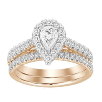 Thumbnail for LADIES BRIDAL RING SET 1 CT ROUND/PEAR DIAMOND 14K ROSE GOLD