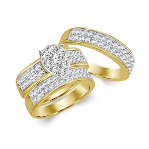 LADIES TRIO SET 2 CT ROUND DIAMOND 10K YELLOW GOLD