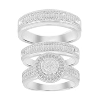 Thumbnail for LADIES TRIO SET 1 CT ROUND/BAGUETTE DIAMOND 10K WHITE GOLD