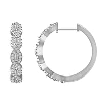 Thumbnail for LADIES HOOPS EARRING 1/2 CT ROUND/BAGUETTE DIAMOND 10K WHITE GOLD