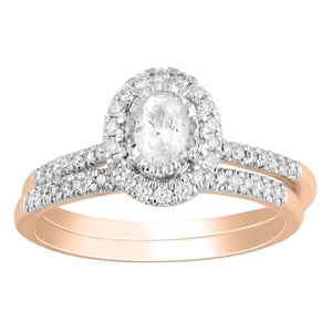 LADIES BRIDAL RING SET 5/8 CT ROUND/OVAL DIAMOND 14K ROSE GOLD