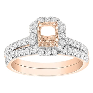 LADIES SEMI MOUNT BRIDAL RING SET 5/8 CT ROUND DIAMOND 14K ROSE GOLD-CTR EMRALD CUT 3/8 CT ((THE CENTER DIAMOND IS SOLD SEPARATELY)