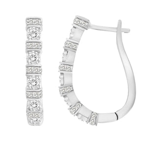 LADIES HOOPS 1/2 CT ROUND DIAMOND 10K WHITE GOLD