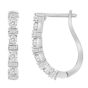 LADIES HOOPS 1/4 CT ROUND DIAMOND 10K WHITE GOLD