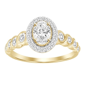 LADIES BRIDAL RING SET 1 CT ROUND/OVAL DIAMOND 14K YELLOW GOLD