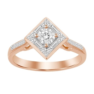 LADIES ENGAGEMENT RING 1/4 CT ROUND/BAGUETTE DIAMOND 10K ROSE GOLD