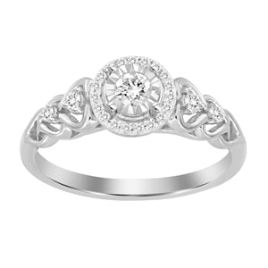 LADIES ENGAGEMENT RING 1/6 CT ROUND DIAMOND 10K WHITE GOLD