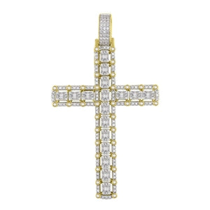 MEN'S CROSS 3 CT ROUND/BAGUETTE DIAMOND 10K YELLOW GOLD