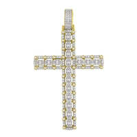Thumbnail for MEN'S CROSS 3 CT ROUND/BAGUETTE DIAMOND 10K YELLOW GOLD