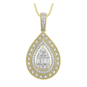 LADIES PENDANT 1/2 CT ROUND/BAGUETTE DIAMOND 10K YELLOW GOLD