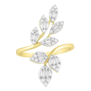 LADIES RING 1/2 CT ROUND/BAGUETTE DIAMOND 10K YELLOW GOLD