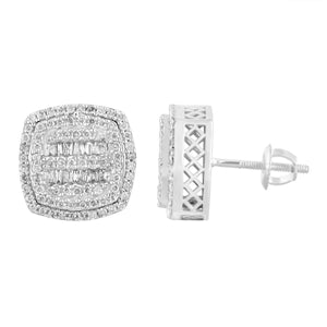 MEN'S EARRING 3/4 CT ROUND/BAGUETTE DIAMOND 10K WHITE GOLD
