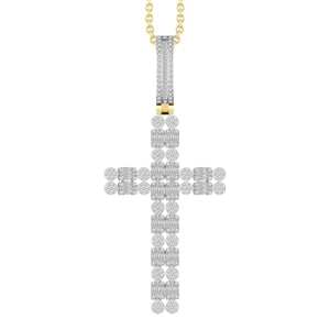 MEN'S CROSS 1 1/2 CT ROUND/BAGUETTE DIAMOND 10K YELLOW GOLD