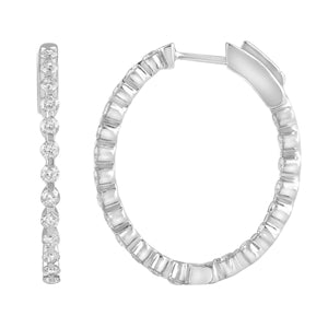 LADIES HOOPS 1 1/2 CT ROUND DIAMOND 10K YELLOW GOLD