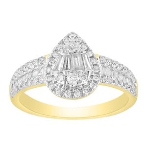 LADIES RING 3/4 CT ROUND/BAGUETTE DIAMOND 10K YELLOW GOLD
