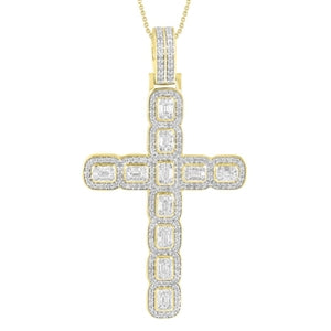 MEN'S CROSS 2 CT ROUND DIAMOND 10K YELLOW GOLD