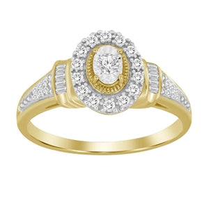 LADIES RING 1/4 CT ROUND/BAGUETTE DIAMOND 10K YELLOW GOLD
