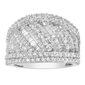 LADIES RING 2 CT ROUND/BAGUETTE DIAMOND 10K WHITE GOLD