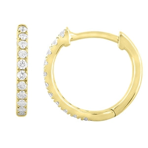 LADIES HOOP EARRING 1/5 CT ROUND DIAMOND 10K YELLOW GOLD