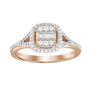 LADIES RING 1/4 CT ROUND/BAGUETTE DIAMOND 10K ROSE GOLD
