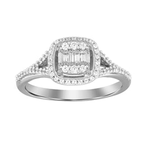 LADIES RING 1/4 CT ROUND/BAGUETTE DIAMOND 10K WHITE GOLD