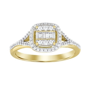 LADIES RING 1/4 CT ROUND/BAGUETTE DIAMOND 10K YELLOW GOLD