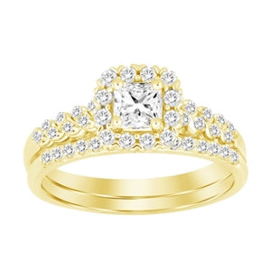 LADIES BRIDAL RING SET 1/2 CT PRINCESS/ROUND DIAMOND 14K YELLOW GOLD