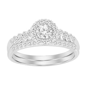 LADIES BRIDAL RING SET 1/2 CT ROUND DIAMOND 14K WHITE GOLD