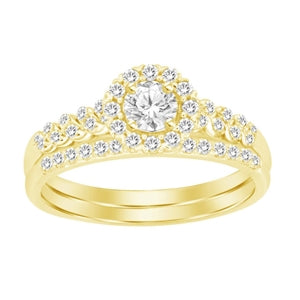 LADIES BRIDAL RING SET 1/2 CT ROUND DIAMOND 14K YELLOW GOLD