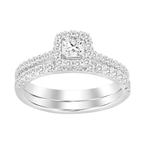 LADIES BRIDAL RING SET 1/2 CT PRINCESS/ROUND DIAMOND 14K WHITE GOLD