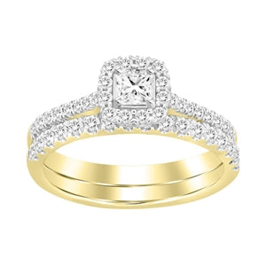 LADIES BRIDAL RING SET 1/2 CT PRINCESS/ROUND DIAMOND 14K YELLOW GOLD