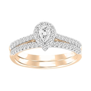 LADIES BRIDAL RING SET 1/2 CT PEAR/ROUND DIAMOND 14K ROSE GOLD