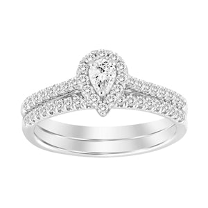 LADIES BRIDAL RING SET 1/2 CT PEAR/ROUND DIAMOND 14K WHITE GOLD