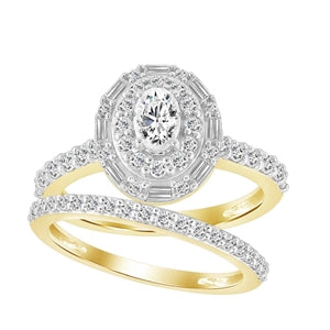 LADIES BRIDAL RING SET 1 1/4 CT ROUND/BAGUETTE DIAMOND 14K YELLOW GOLD