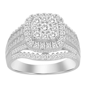 LADIES RING 1 CT ROUND/BAGUETTE DIAMOND 10K WHITE GOLD