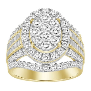 LADIES RING 2 CT ROUND/BAGUETTE DIAMOND 10K YELLOW GOLD