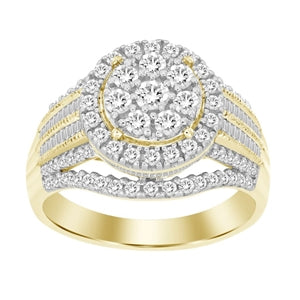 LADIES RING 1 CT ROUND/BAGUETTE DIAMOND 10K YELLOW GOLD