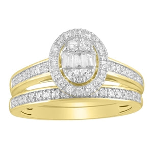 LADIES RING 1/2 CT ROUND/BAGUETTE DIAMOND 14K YELLOW GOLD