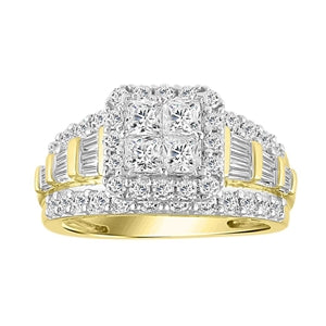 LADIES RING 3 CT ROUND/BAGUETTE/PRINCESS DIAMOND 10K YELLOW GOLD