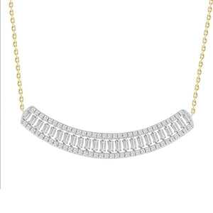 LADIES NECKLACE 1/3 CT ROUND/BAGUETTE DIAMOND 10K YELLOW GOLD