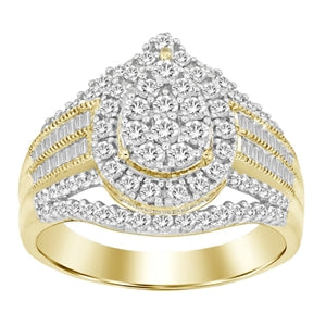LADIES RING 1 CT ROUND/BAGUETTE DIAMOND 10K YELLOW GOLD