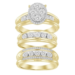 LADIES TRIO SET 1/2 CT ROUND DIAMOND 10K YELLOW GOLD