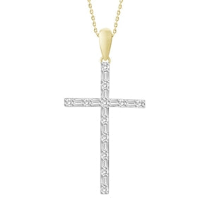 LADIES PENDANT 1/5 CT ROUND/BAGUETTE DIAMOND 14K YELLOW GOLD
