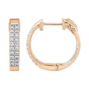 LADIES HOOPS 1/2 CT ROUND DIAMOND 10K ROSE GOLD
