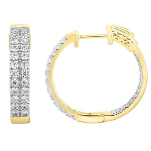 LADIES HOOPS 2 CT ROUND DIAMOND 10K YELLOW GOLD
