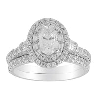 Thumbnail for LADIES BRIDAL RING SET 1 1/2 CT ROUND/OVAL/BAGUETTE DIAMOND 14K WHITE GOLD