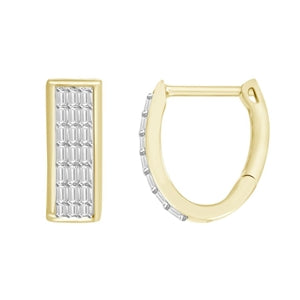 LADIES HOOPS 1/4 CT ROUND/BAGUETTE DIAMOND 10K YELLOW GOLD