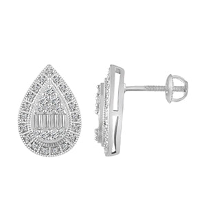 LADIES EARRING 1/2 CT ROUND/BAGUETTE DIAMOND 10K YELLOW GOLD